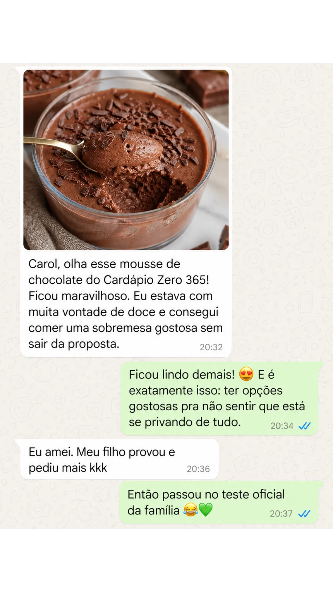 Depoimento de cliente sobre o Cardápio Zero 365 no WhatsApp